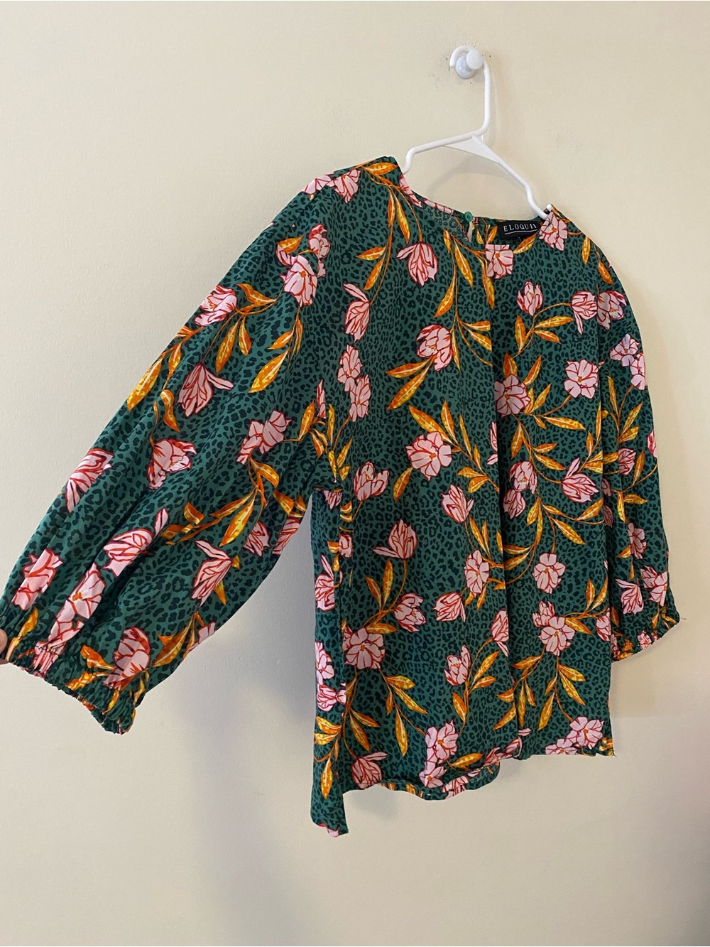Eloquii Cotton Teal Green Floral Blouse with Pink plus size 14